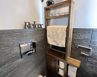 Rustic Wood Toilet Roll Paper Holder And Towel holder