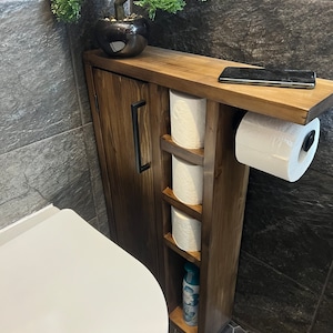 Rustic Wood Toilet Paper Holder Stand with Shelves Multiple Rolls – Father  Son Crafts