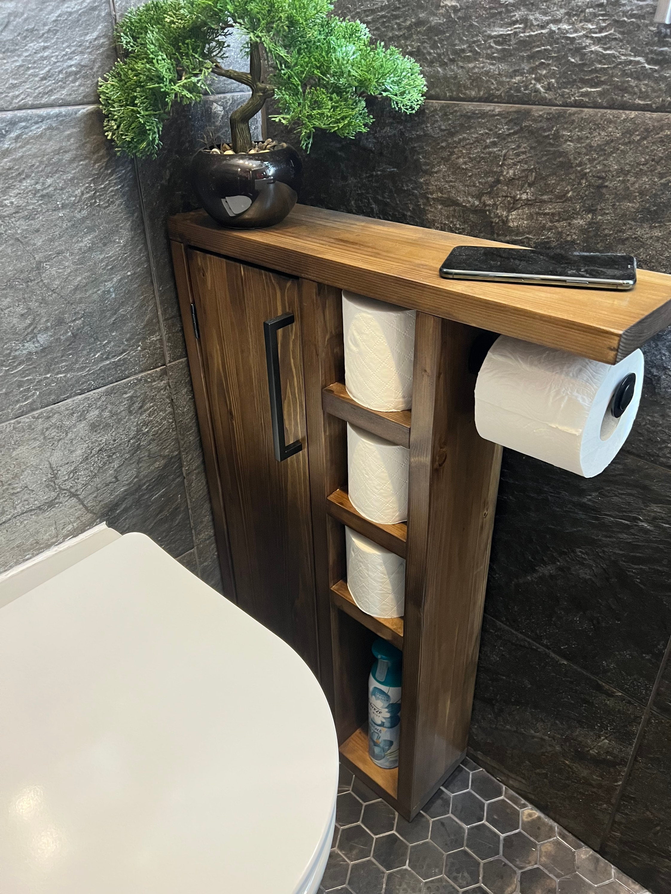 CISILY Black Toilet Paper Holder Stand with Phone Shelf, Bathroom Toliet  Decor Decoration. Tissue Roll Free Standing Storage, Rv Accessories