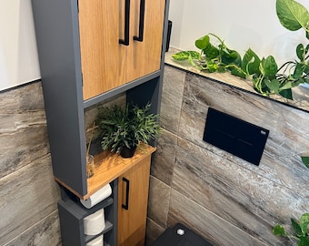 Rustic Wood Toilet Roll Paper Holder Unit Batroom Unit full oak