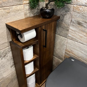 Rustic Wood Toilet Roll Paper Holder Unit Toilet Brush Holder
