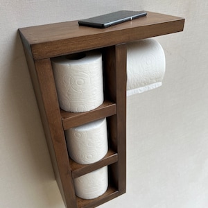 Rustic Wood Toilet Paper Holder Stand with Shelves Multiple Rolls – Father  Son Crafts