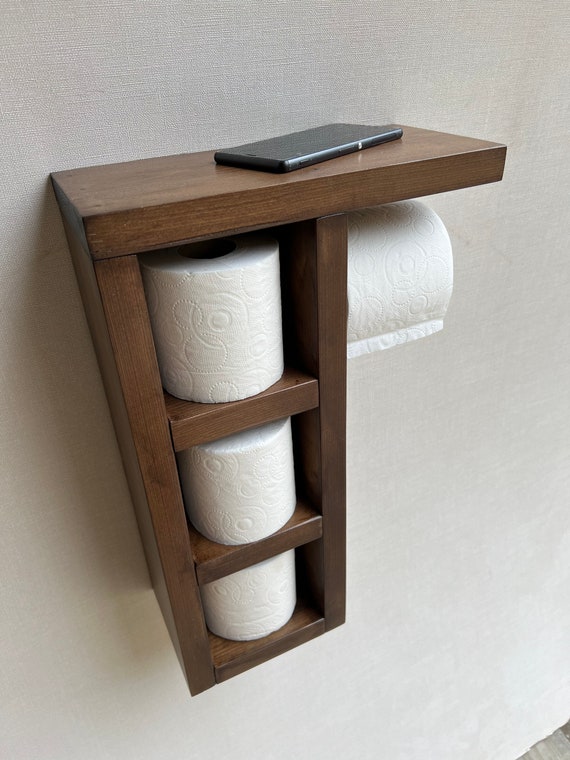 Toilet Paper Holder Wooden Shelf Rustic Toilet Paper Roll - Temu