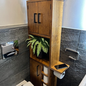 Rustic Wood Toilet Roll Paper Holder Unit Batroom Unit