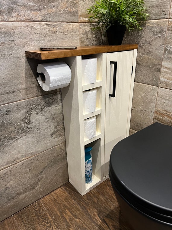 Rustic Wood Toilet Paper Holder Stand with Shelves Multiple Rolls