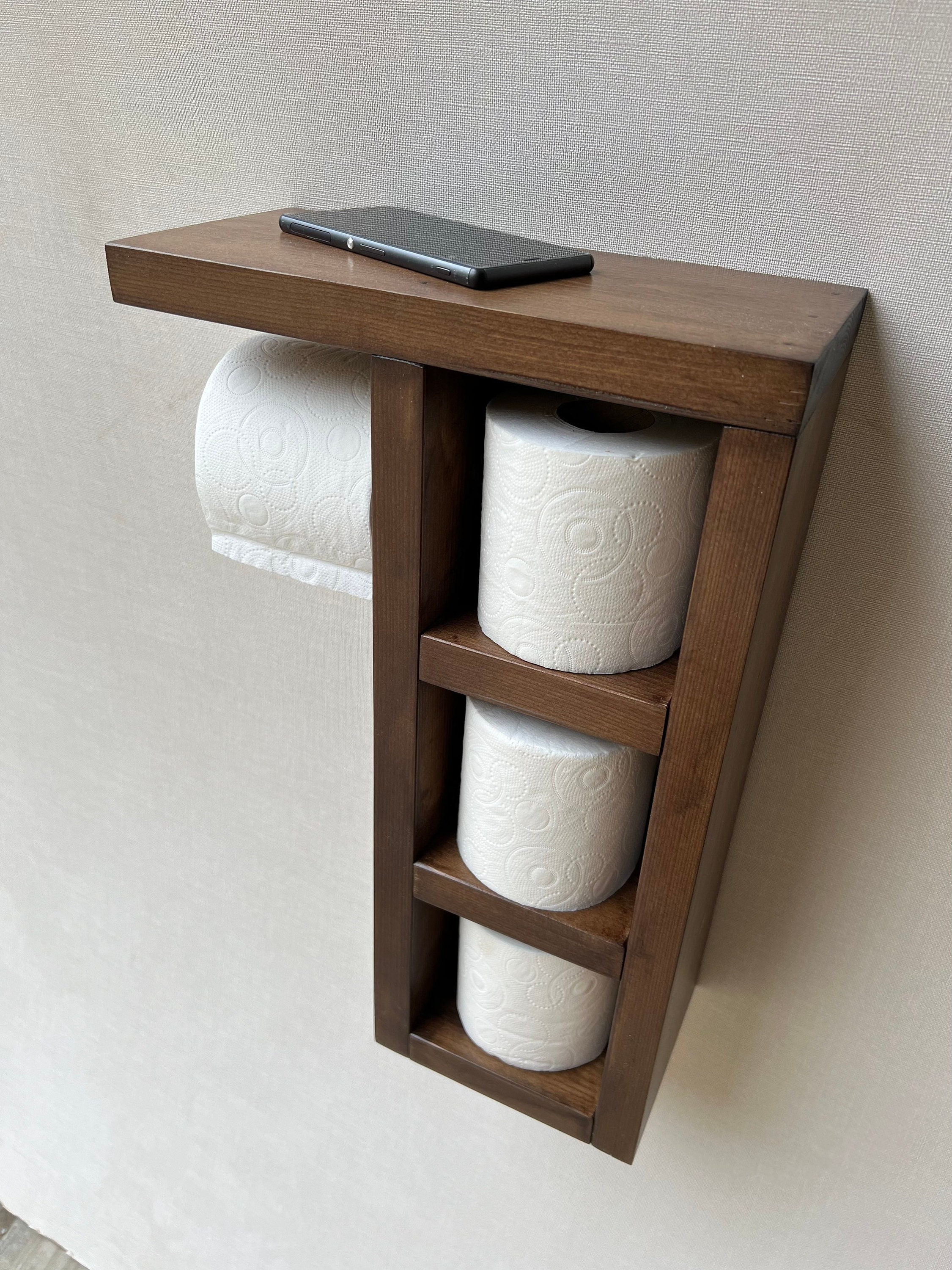 Rustic Toilet Paper Holder Stand Wood Stained Grey