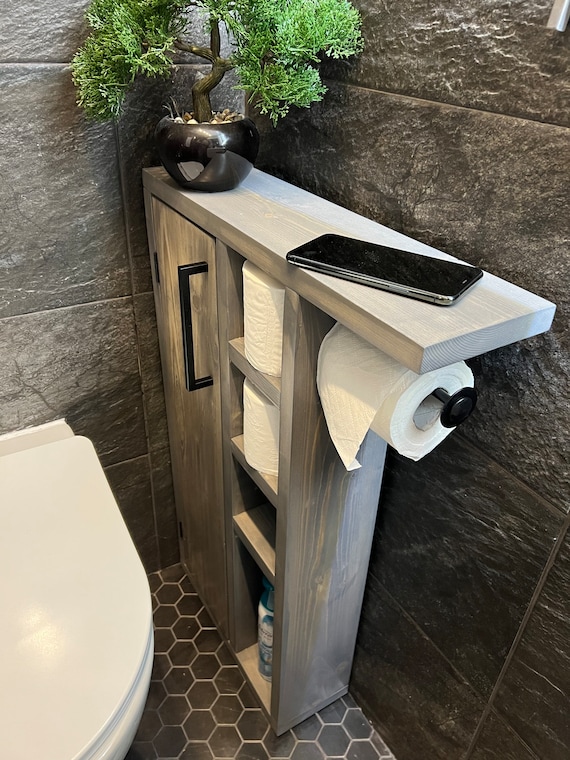 Rustic Wood Toilet Paper Holder Stand with Shelves Multiple Rolls – Father  Son Crafts