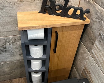 Rustic Wood Toilet Roll Paper Holder Unit