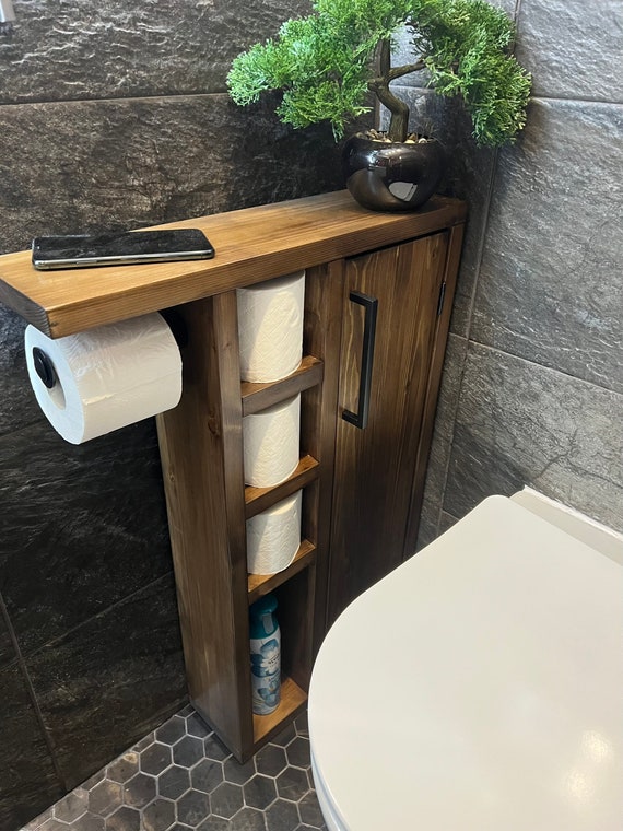 Natural Wood Toiletries Storage Bin and Toilet Paper Roll Holder