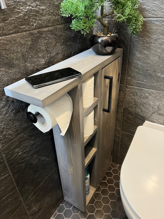 Rustic Wood Pedestal Toilet Paper Holder free-standing, Floor 