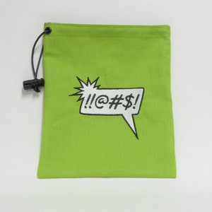 Embroidered Dice Bag – Green Cotton Canvas Drawstring Pouch