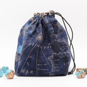 Bolsa de dados con estampado de mapas náuticos, bolsa con cordón con estampado de algodón de fondo cuadrado, ideal para dados, mazos, fichas y otros tesoros
