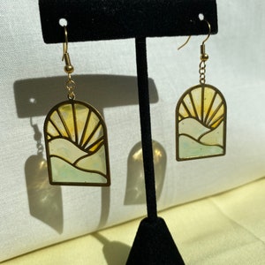 Hill Sunrise Stained Glass Window Earrings | Sunlight Over Mountain | Landscape Inspired Jewelry