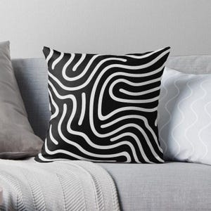 Curved Lines Pillow, Decorative Cushions for Home, Black and White Pillow, Geometric Black and White Throw Pillow, Gift for Minimalist Decor