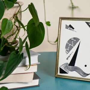 A Wave, a Dot. | Mixed Media Abstract Line Art Collage | Minimalist | 5x7