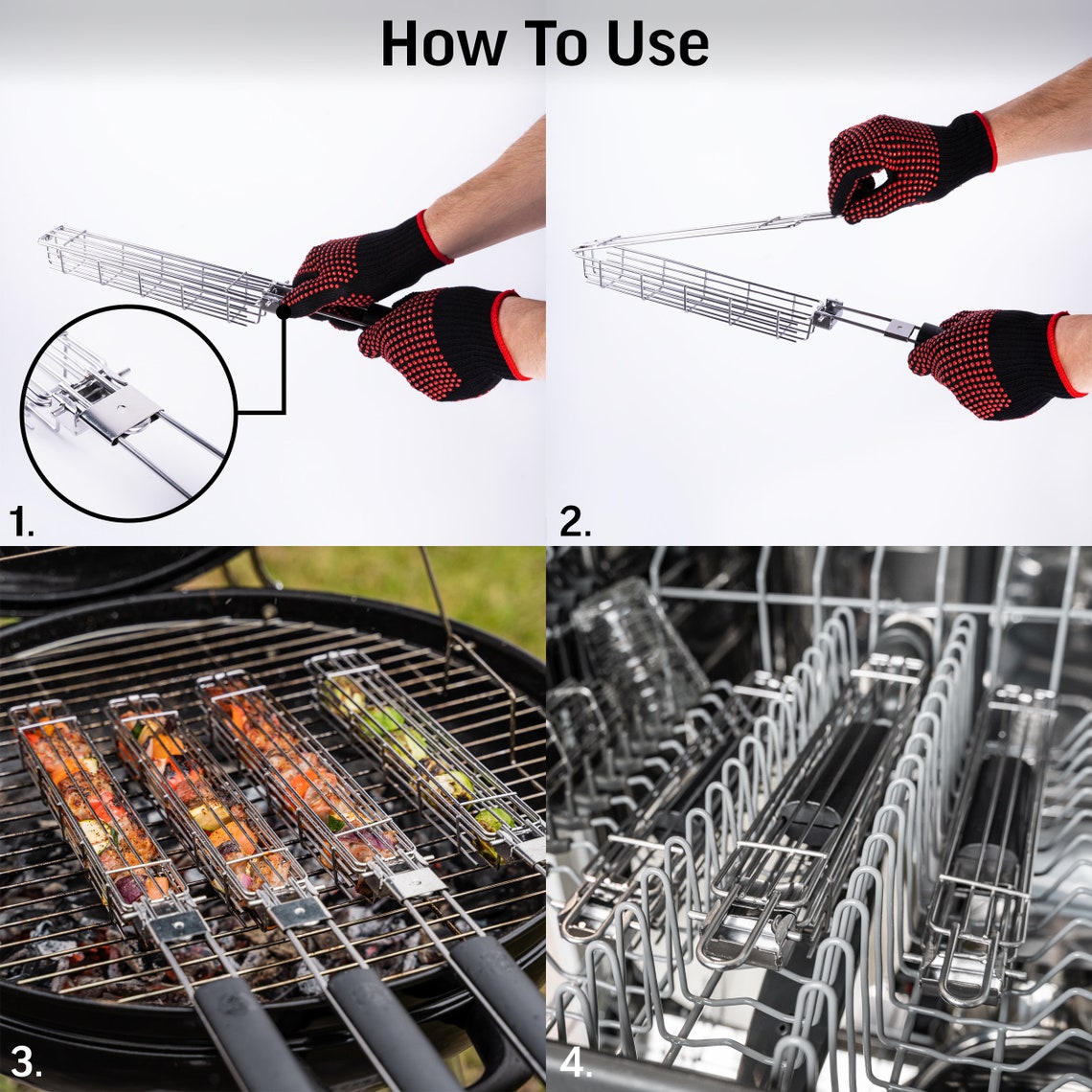 BBQ BROS Kabob Baskets 4 Stainless Steel Grill Baskets Etsy