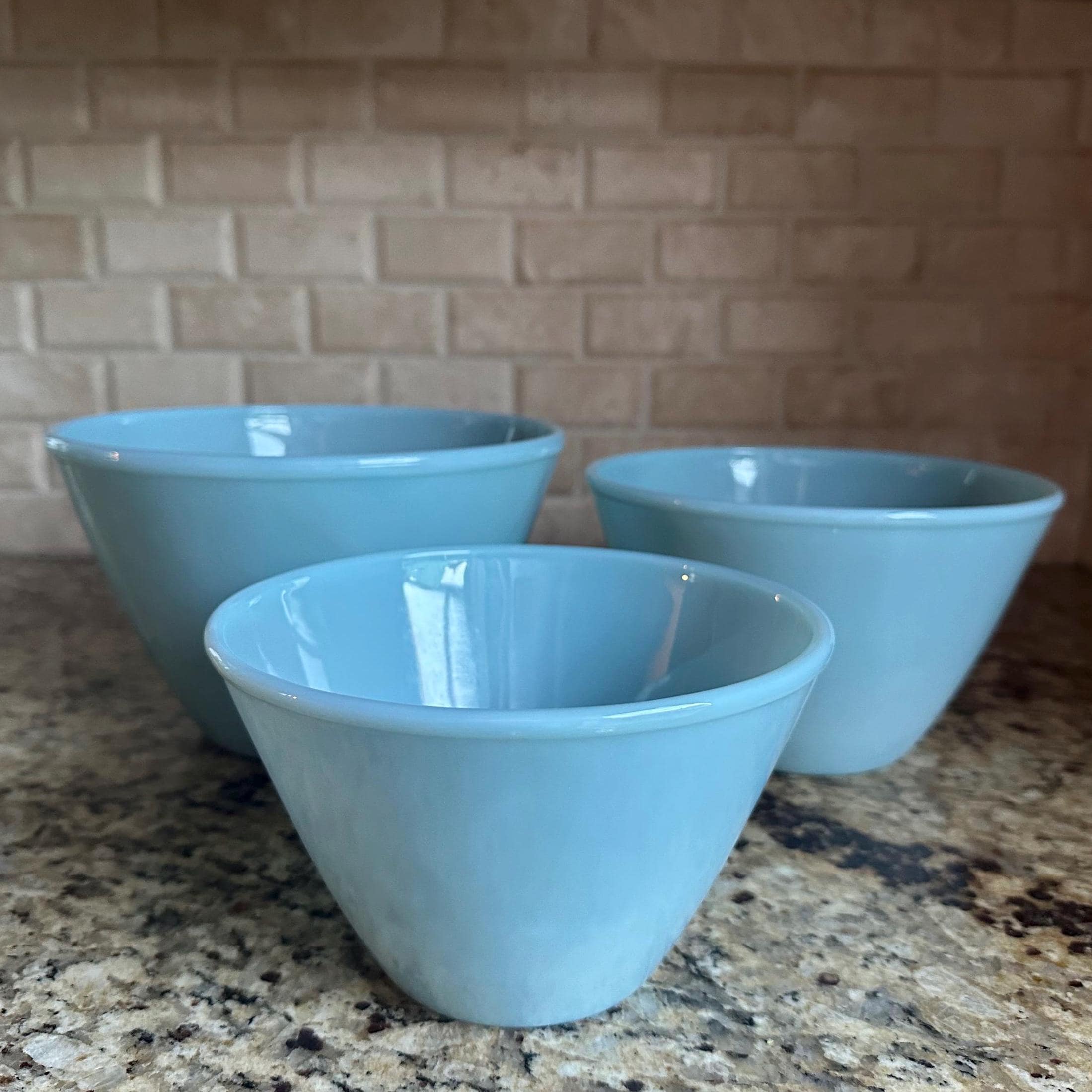 Set of 3 Fire King Delphite Blue Stacking Mixing Bowls Anchor