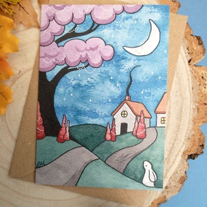 Carte de voeux - Paysage hivernal fantastique art déco par Laura Martin