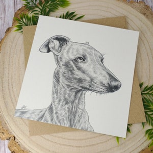 Carte de voeux de chien - Portrait de whippet par Laura Martin, carte d'anniversaire de parent d'animal de compagnie, illustration de lévrier