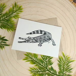 Carte de voeux Tomistoma, mini carte pour notes sur les espèces en voie de disparition, carte d'art faux crocodile gavial, carte de voeux A7 recyclée unique