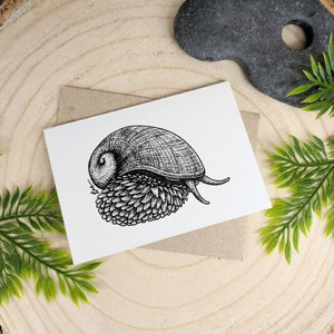 Carte de voeux escargot pied écailleux, mini carte pour notes étranges espèces marines, carte d'art créature des grands fonds, carte de voeux A7 recyclée unique