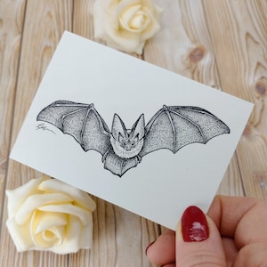 Carte de voeux chauve-souris chauve-souris, carte pour lettres A7 illustration de la faune, carte mini-cartes d'art vierge unique