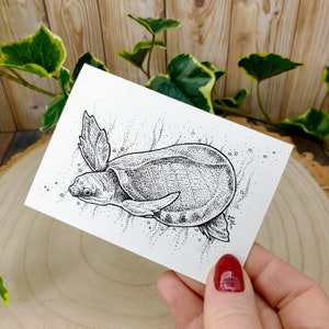 de voeux de tortue au nez de cochon | Illustration A7 d'espèces en voie de disparition | Une seule carte vierge recyclée