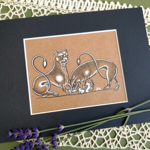 Original Ink Marginalia Illustration - Lion Family