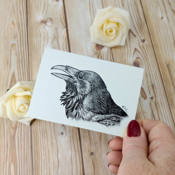 Raven Greeting Card | Wildlife Illustration A7 Notecard | Single Blank Recycled Card