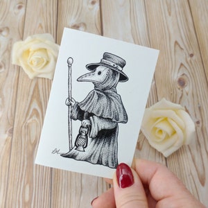 Plague Doctor Greeting Card | Steampunk Illustration A7 Notecard | Single Blank Recycled Card