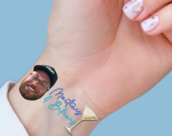 Martinis & Bikinis Bachelorette Theme Temporary Tattoos, Bachelor or Bachelorette Party Favors, Bride or Groom's Face Tattoo, Funny Gift