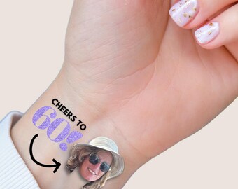 Birthday Party Favors Temporary Tattoos, 30th, 40th, 50th, 60th, Birthdays Funny Gift Personalized, Customized Gifts, Cheers to 60!