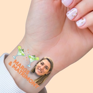 Margs & Matrimony Themed Bachelorette Temporary Tattoos, Bachelor or Bachelorette Party Favors, Bride or Groom&#39;s Face Tattoo, Funny Gift