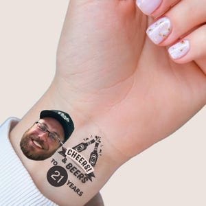 Cheers & Beers to 21 Years! Temporary Tattoos, 30th, 40th, 50th, 60th, Birthdays Funny Gift Personalized, Customized Gifts, Look who&#39;s 30!