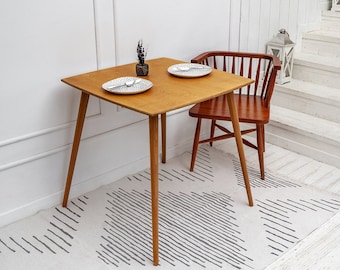 Square Oak Dining Table: Rustic Space-Saving Kitchen Furniture
