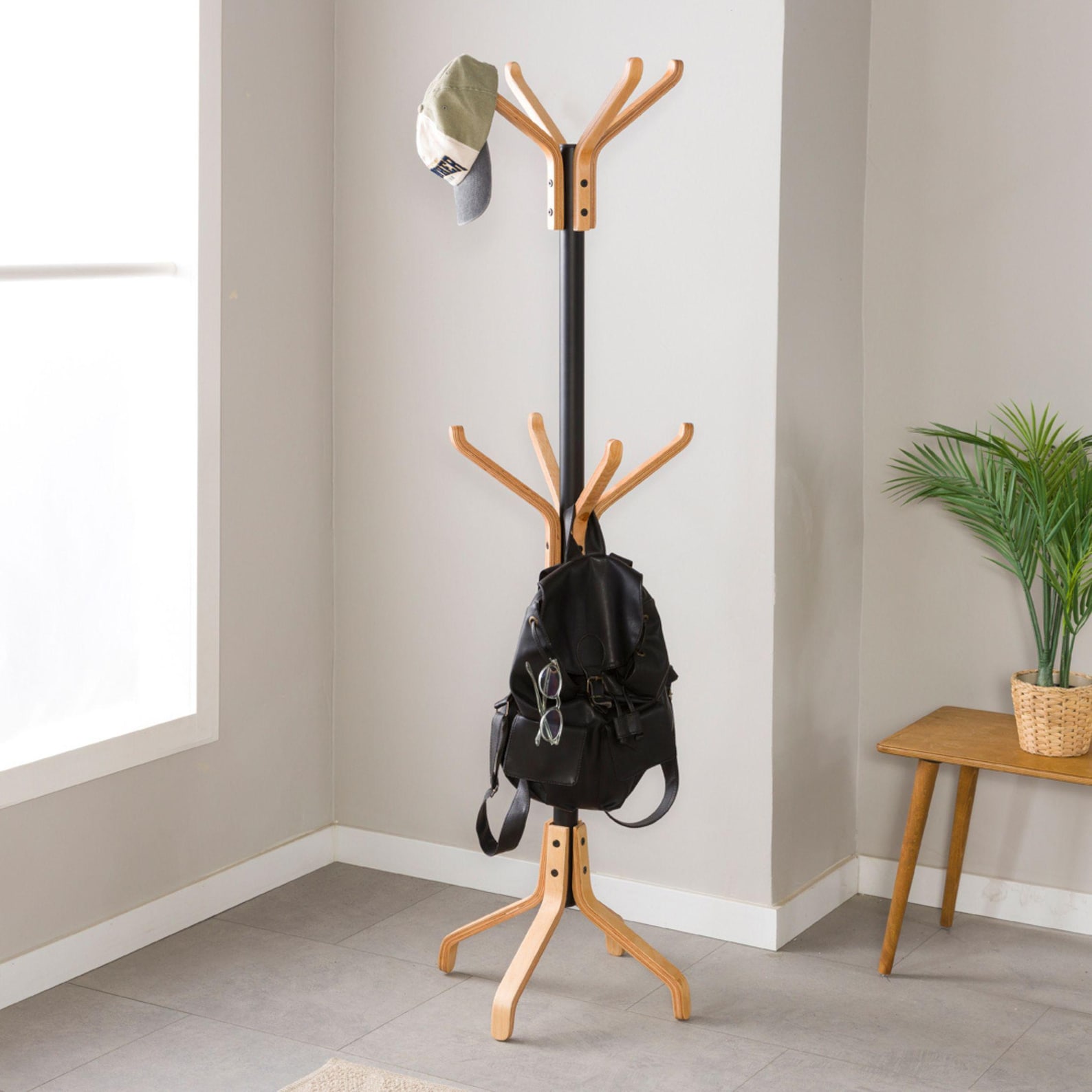 Hat Racks Standing Metal and Wood Hat Rack Stand, Freestanding Coat & Purse Hanger ...