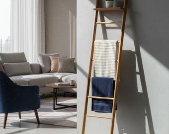 6 Foot Wood Quilt Ladder: Blanket & Towel Rack Organizer