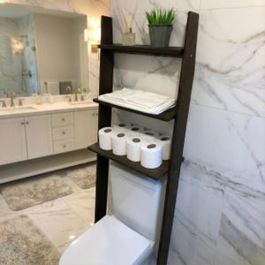 Over the Toilet Ladder Shelf: Storage Back Organizer Bathroom Shelves, Above Toilet WC Leaning Shelfs
