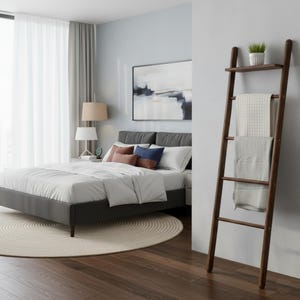 Farmhouse Wood Blanket Ladder: Towel Rack, Plant Stand image 14