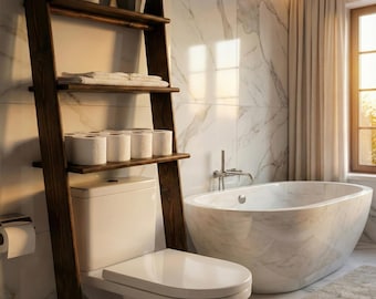 Over the Toilet Ladder Shelf: Small Space Bathroom Storage Above WC Leaning Organizer Stand