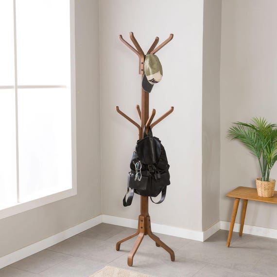 Solid Beech Wood Coat Rack Stand: Entryway Clothes Hanger