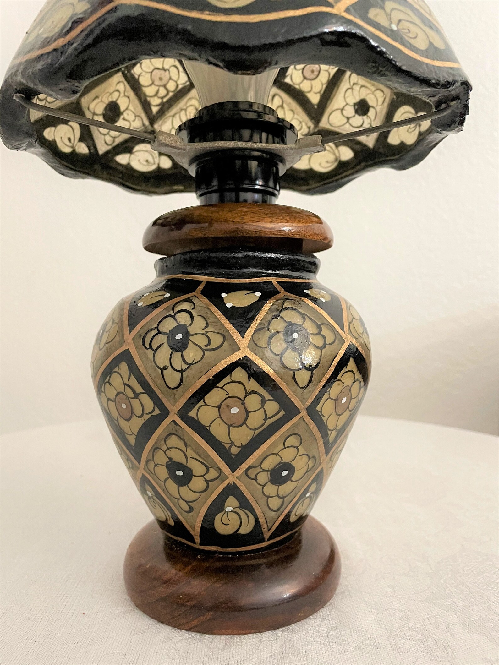 Handmade Camel Skin Table Lamp Vintage Black Flower Golden Etsy