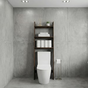 Estante de escalera sobre el inodoro: Almacenamiento en baños pequeños con soporte organizador inclinado sobre el inodoro imagen 19