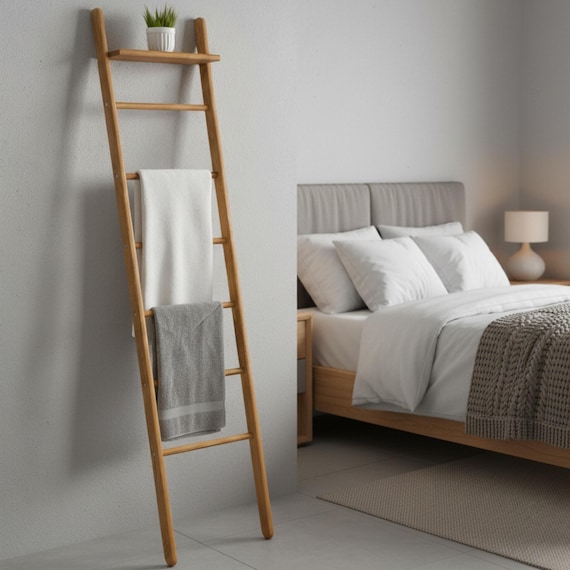 Farmhouse Wood Blanket Ladder: Towel Rack, Plant Stand