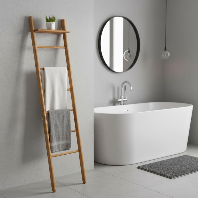 Farmhouse Wood Blanket Ladder: Towel Rack, Plant Stand image 17