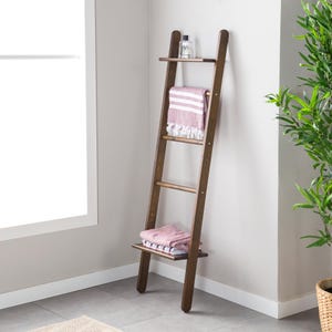 Rustic Wood Blanket Ladder: Quilt & Towel Rack Organizer