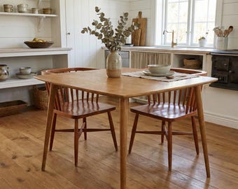 Square Oak Dining Table: Rustic Space-Saving Kitchen Furniture