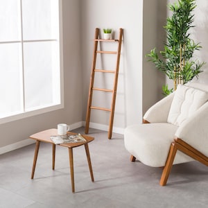 We combine the blanket ladder wood and blanket storage bathroom ladder wood  as a spacesave furniture. Here is designer towel rack ladder with plant stand farmhouse living room for your home!