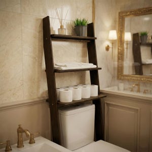 🚽 Over the Toilet Ladder Shelf – Small Space Bathroom Storage Organizer

Make the most of your bathroom with this stylish over toilet shelf, designed specifically for small space storage. This elegant toilet ladder shelf leans securely above your WC, offering vertical bathroom storage without drilling or wall damage — perfect for apartments and modern homes.