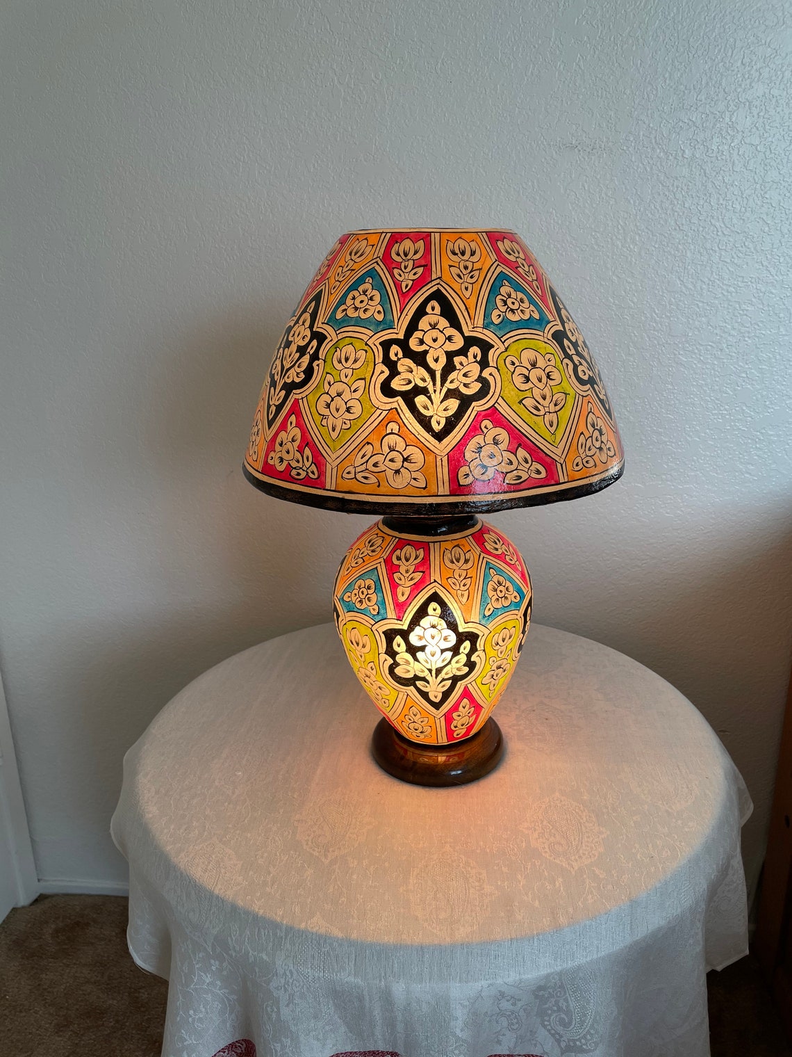 Handmade Camel Skin Table Lamp Vintage Black Green Yellow Blue Etsy